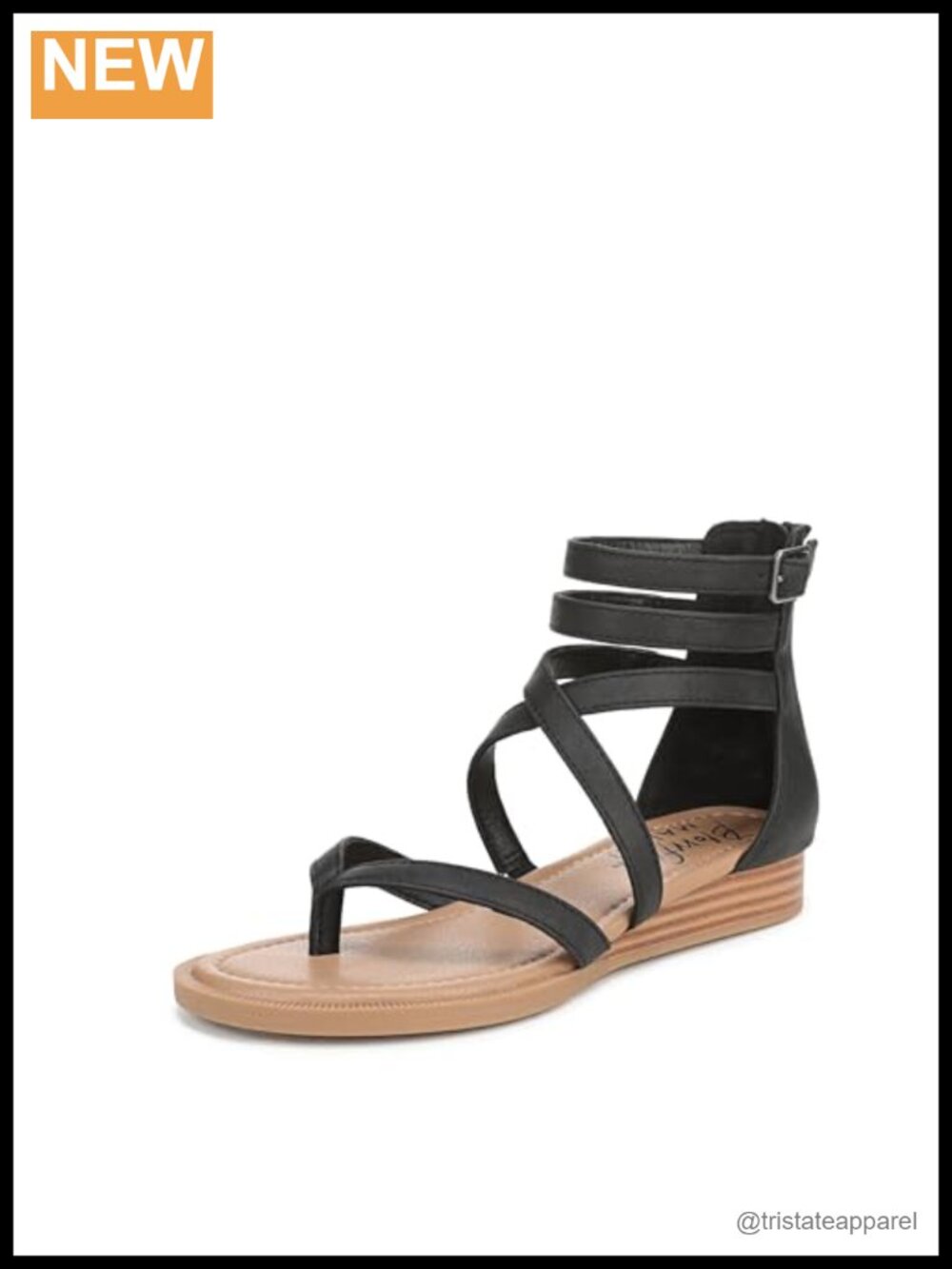 Women's Ankle Strap Thong Sandals Faux Leather Zip Buckle Casual